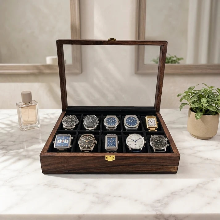 10 Watches – Plain – Glass Top – Black