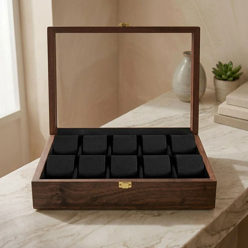 10 Watches – Plain – Glass Top – Black