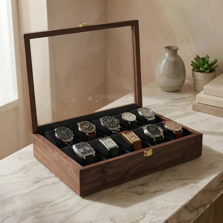 10 Watches – Plain – Glass Top – Black