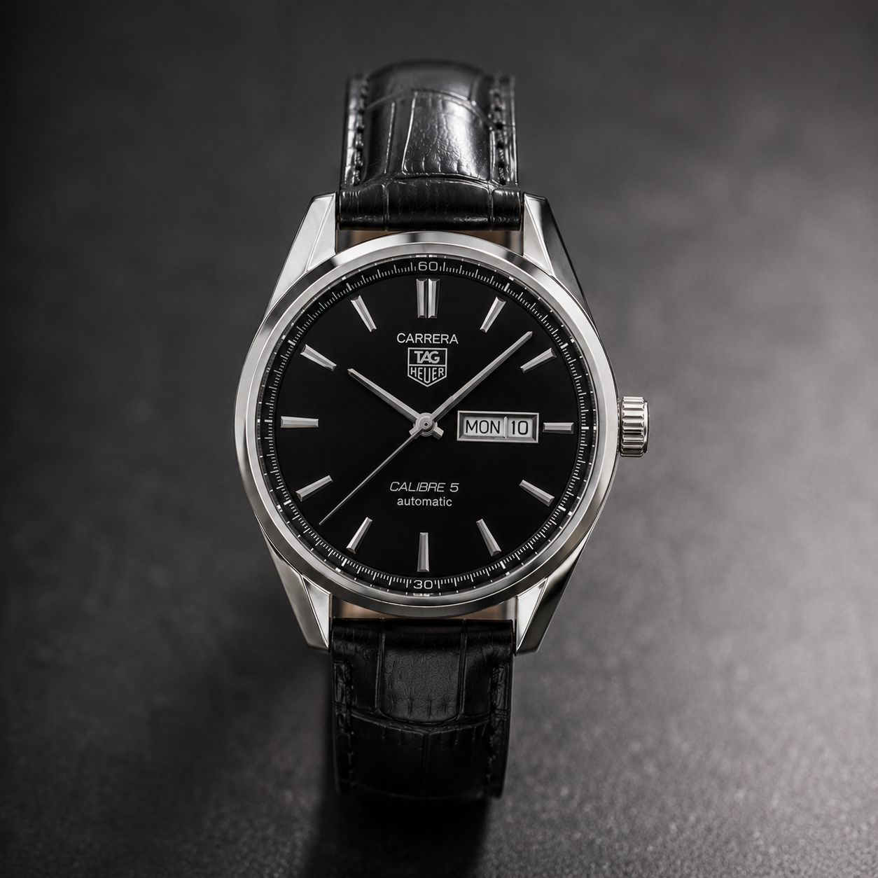 Classic Black Dial Automatic Watch – Leather Strap