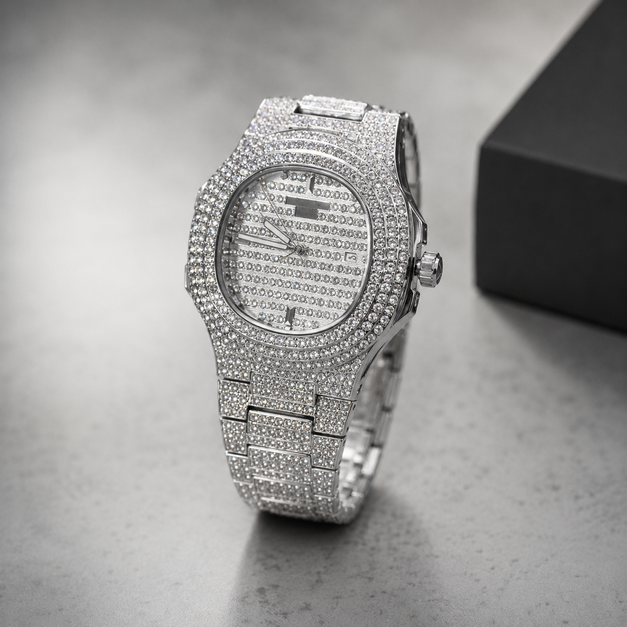 Iced Silver Luxury Watch – Full Crystal Edition
