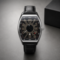 Tonneau Black Dial Luxury Watch – Black Leather