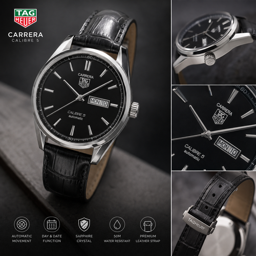 Classic Black Dial Automatic Watch – Leather Strap